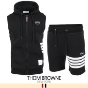 THOM BROWNE 톰브라운 사이드 4바 민소매 후드집업 & 반바지 세트