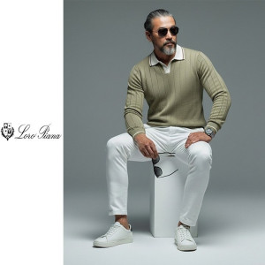 LOROPIANA 로로피아나 배색 카라 라인 니트 2COLOR