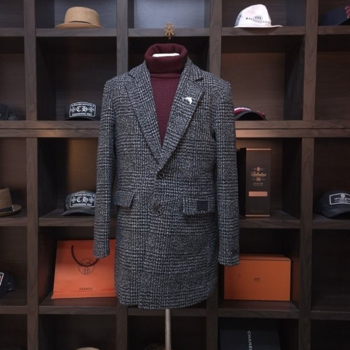 THOM BROWNE 톰브라운 시그니처 다크글렌 가죽패치 뉴 하프 코트