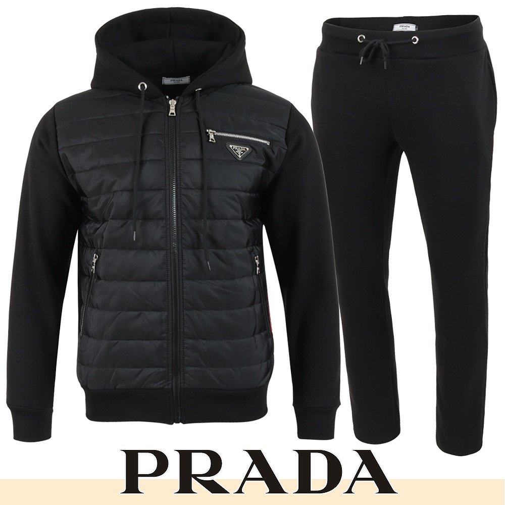 PRADA 프라다 지퍼 로고 후드 패딩 셋업