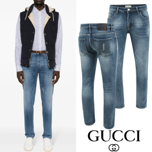 GUCCI 구찌 자가드 버티컬 자수 융기모 슬림진