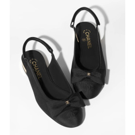 ●샤넬 리본 로고 블랙 슬링 플랫 슈즈●