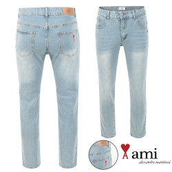 AMI 아미 드 꾀흐 자수 워싱 연청 슬림진