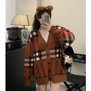 BURBERRY 버버리 울 캐시미어 체크 가디건