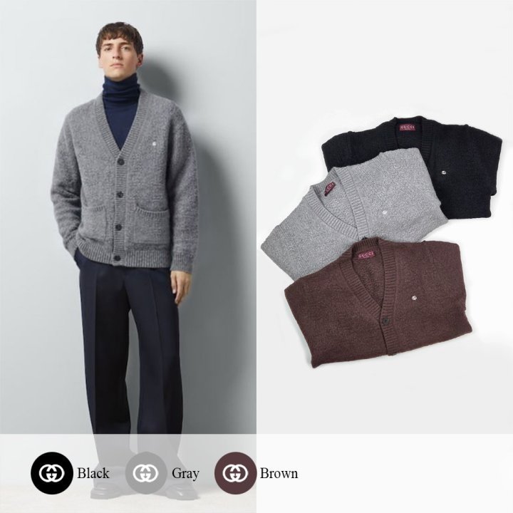 GUCCI 구찌 GG 자수 로고 피셔맨 니트 가디건