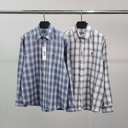 AMI 아미 스몰 하트자수 오버 체크 셔츠