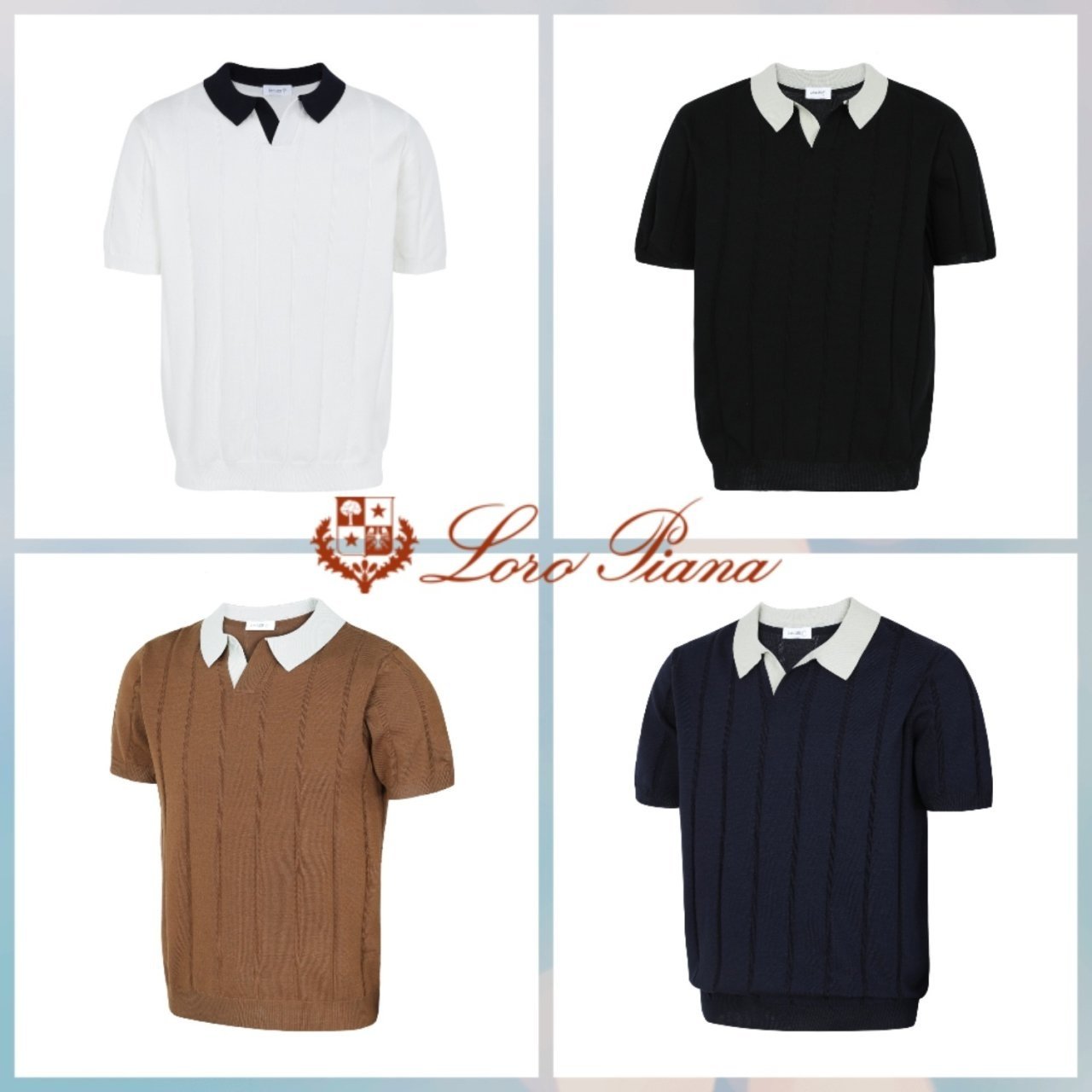 LOROPIANA 로로피아나 배색 오픈 카라티