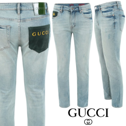 GUCCI 구찌 그린 포켓 옐로우 레터링 슬림 일자진