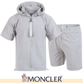 MONCLER 몽클레어 그레이 패치 우븐 집업 하프 셋업