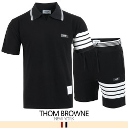 THOM BROWNE 톰브라운 화이트 시보리 오픈 카라 하프 셋업