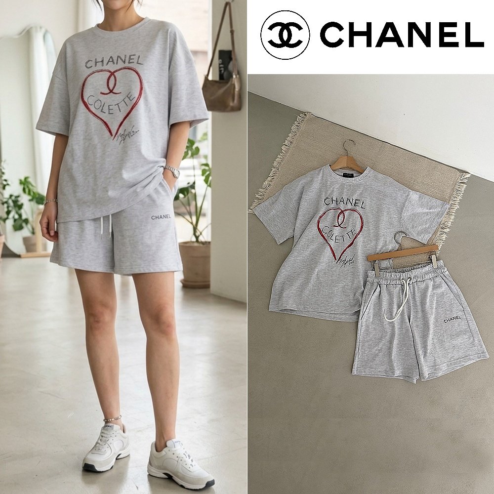 CHANEL 샤넬 하트 로고 오버핏 하프 셋업 2COLOR